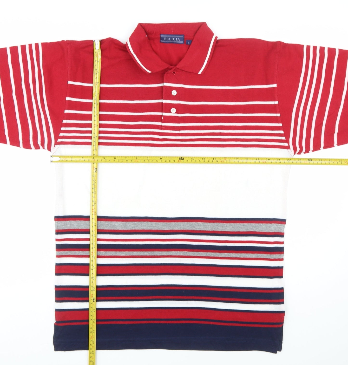 Felicia Men's Multicoloured Striped Cotton Polo Shirt Size L