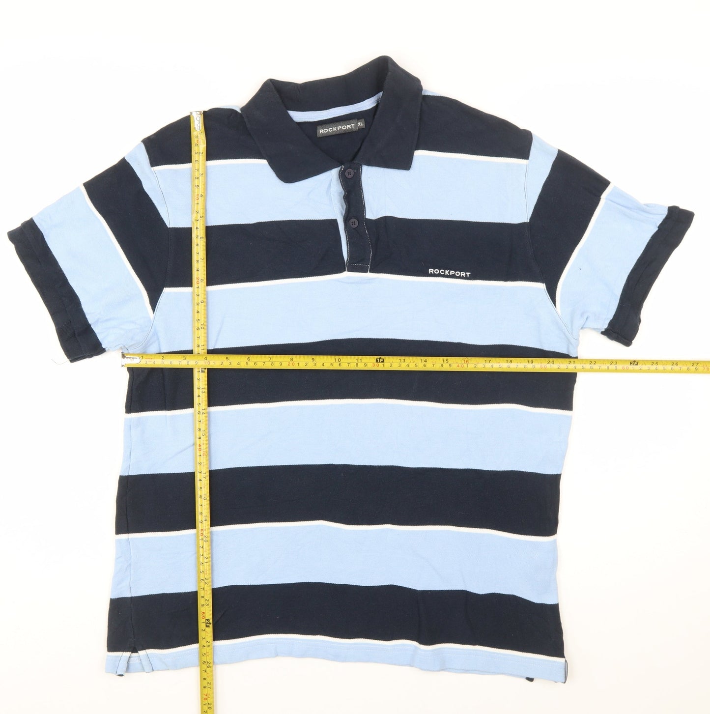 Rockport Men Blue Striped Cotton Polo Shirt Size XL