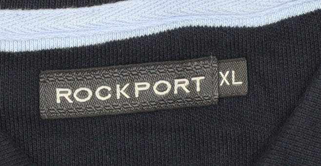 Rockport Men Blue Striped Cotton Polo Shirt Size XL