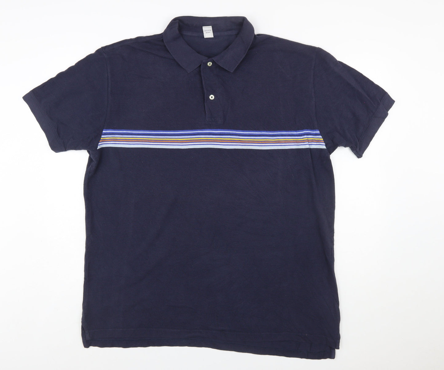 GAP Men's Navy XL Striped Cotton Polo Shirt Classic Fit