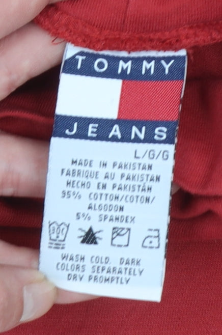 Tommy Jeans Women's Red Roll Neck Long Sleeve Basic Top L