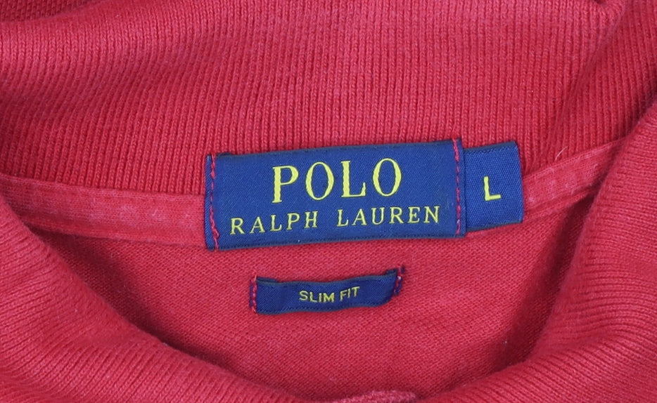 Ralph Lauren Men's Red Slim Fit Cotton Polo Shirt Size L