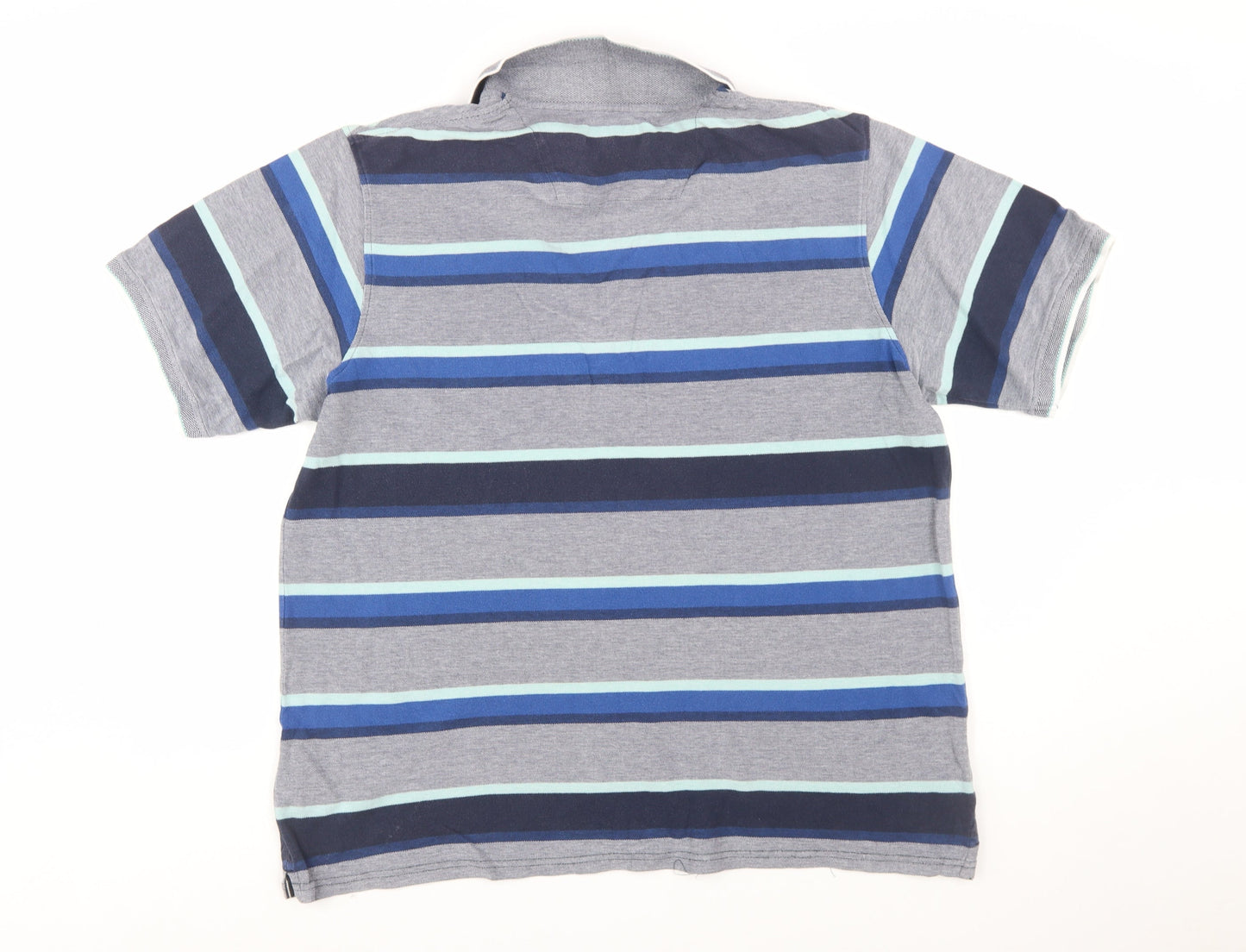Maine New England Men's Blue Striped Cotton Polo Shirt L