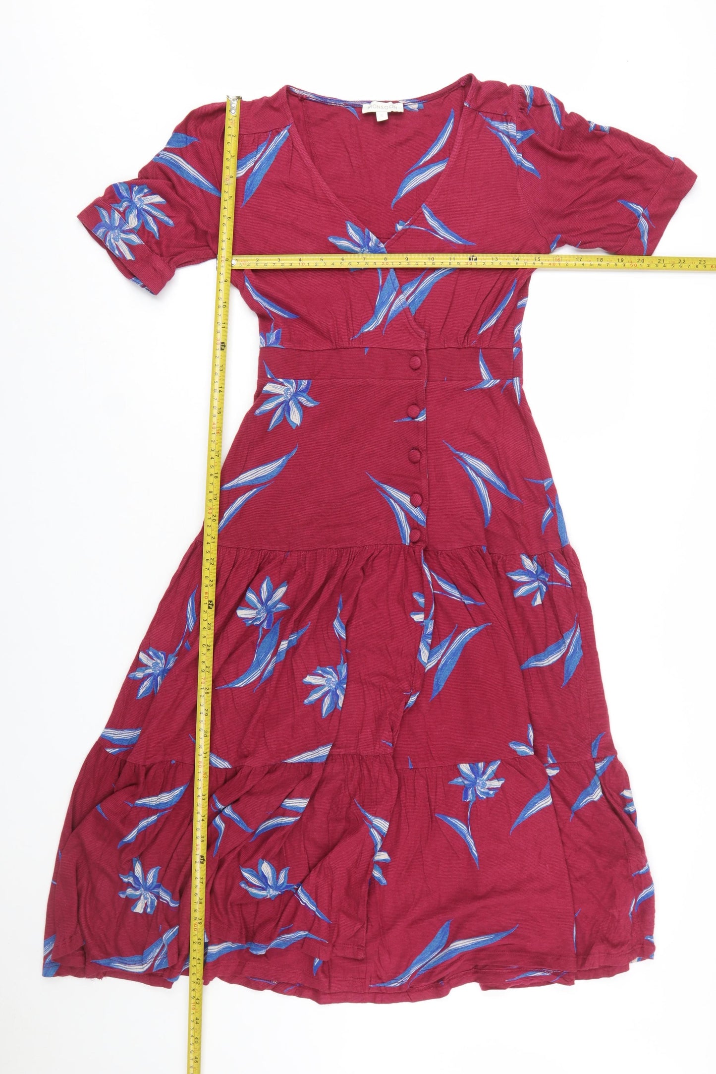 Monsoon Women Red Floral Midi Fit & Flare Dress Size S