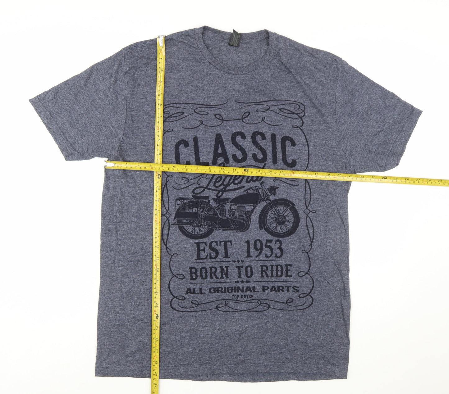 Gildan Men's Blue Classic Motorcycle Graphic Short Sleeve T-Shirt - L
