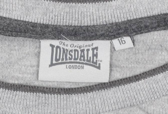 Lonsdale Women’s Grey Logo T-Shirt Size 16 Short Sleeve Jersey Top