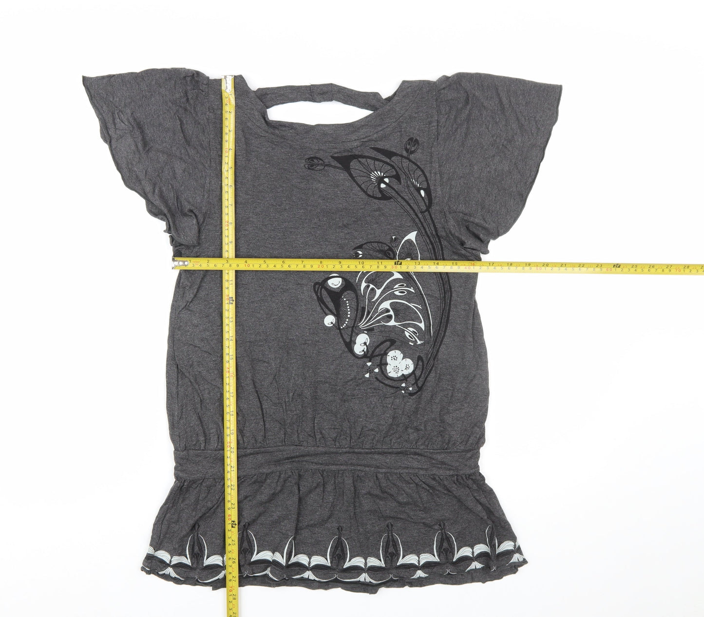Urbanconcept Womens Grey Floral Tunic T-Shirt Size 2 Short Sleeve