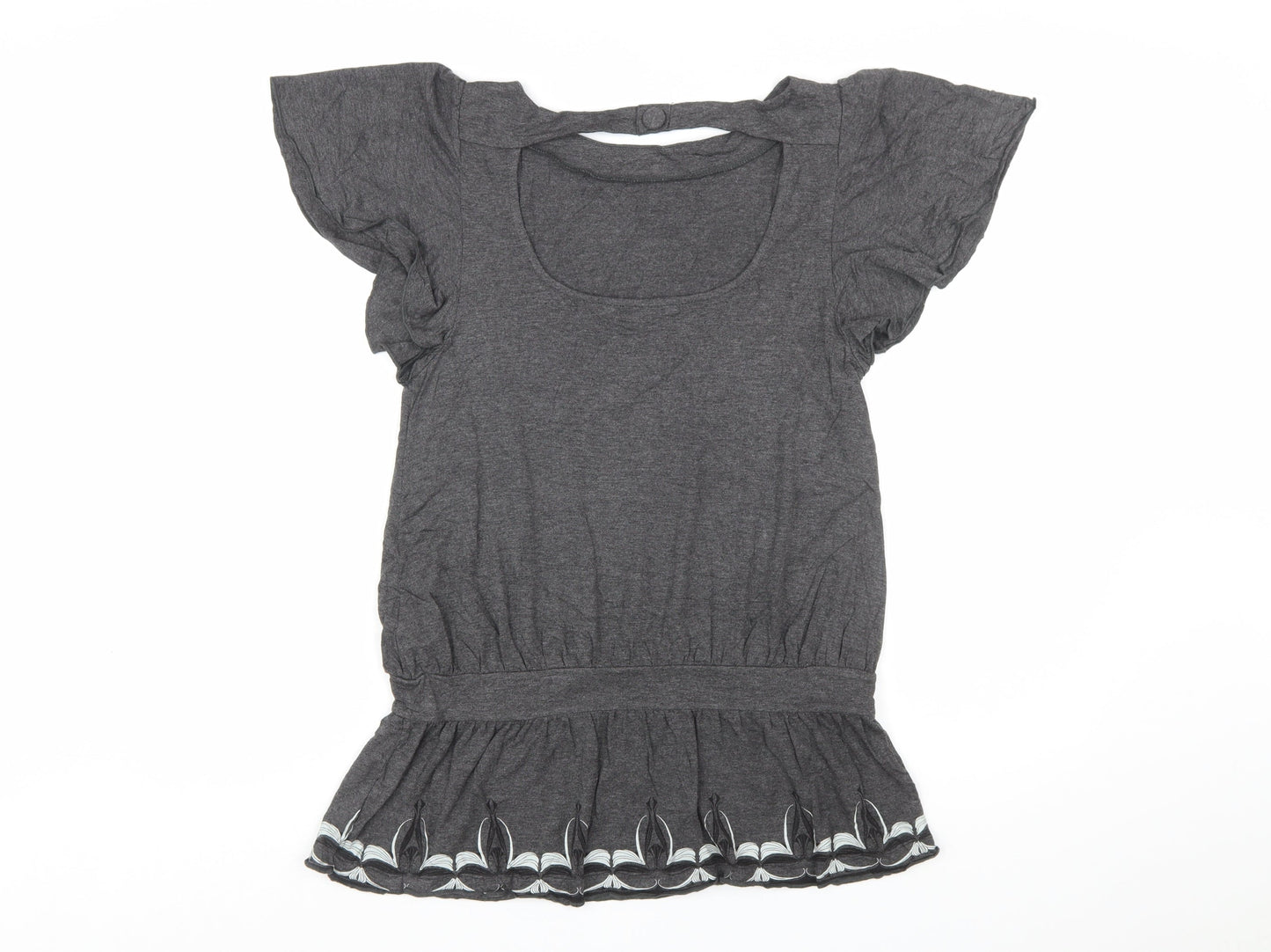 Urbanconcept Womens Grey Floral Tunic T-Shirt Size 2 Short Sleeve