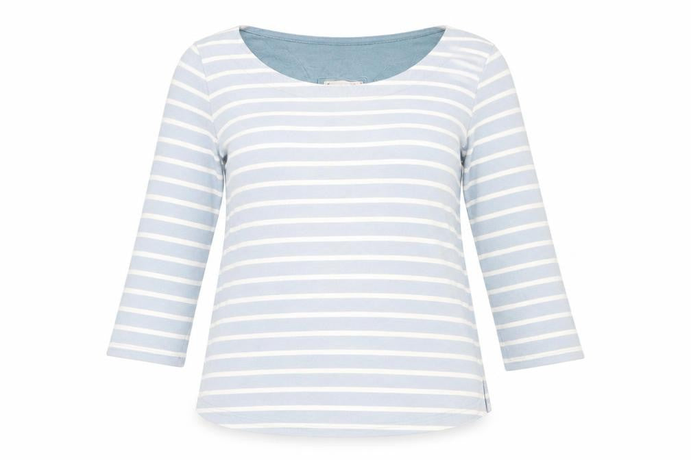 Mistral Women's Blue Striped 3/4 Sleeve Cotton T-Shirt Size 12
