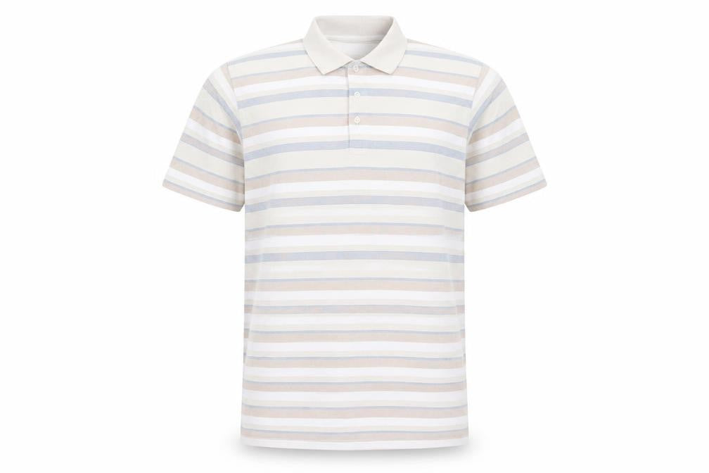 HiPPO Men's Beige Striped Cotton Polo Shirt Size L Short Sleeve