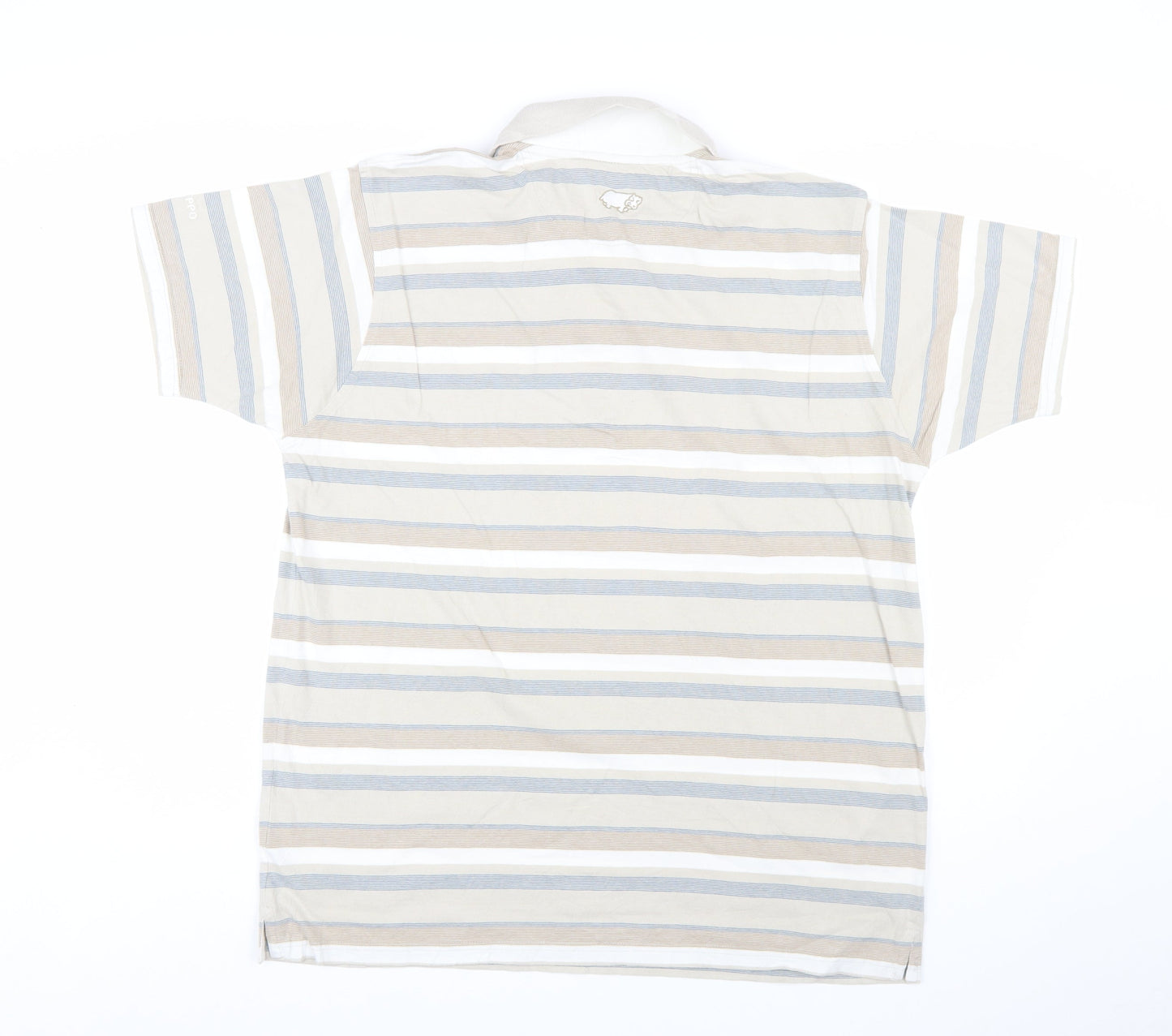 HiPPO Men's Beige Striped Cotton Polo Shirt Size L Short Sleeve