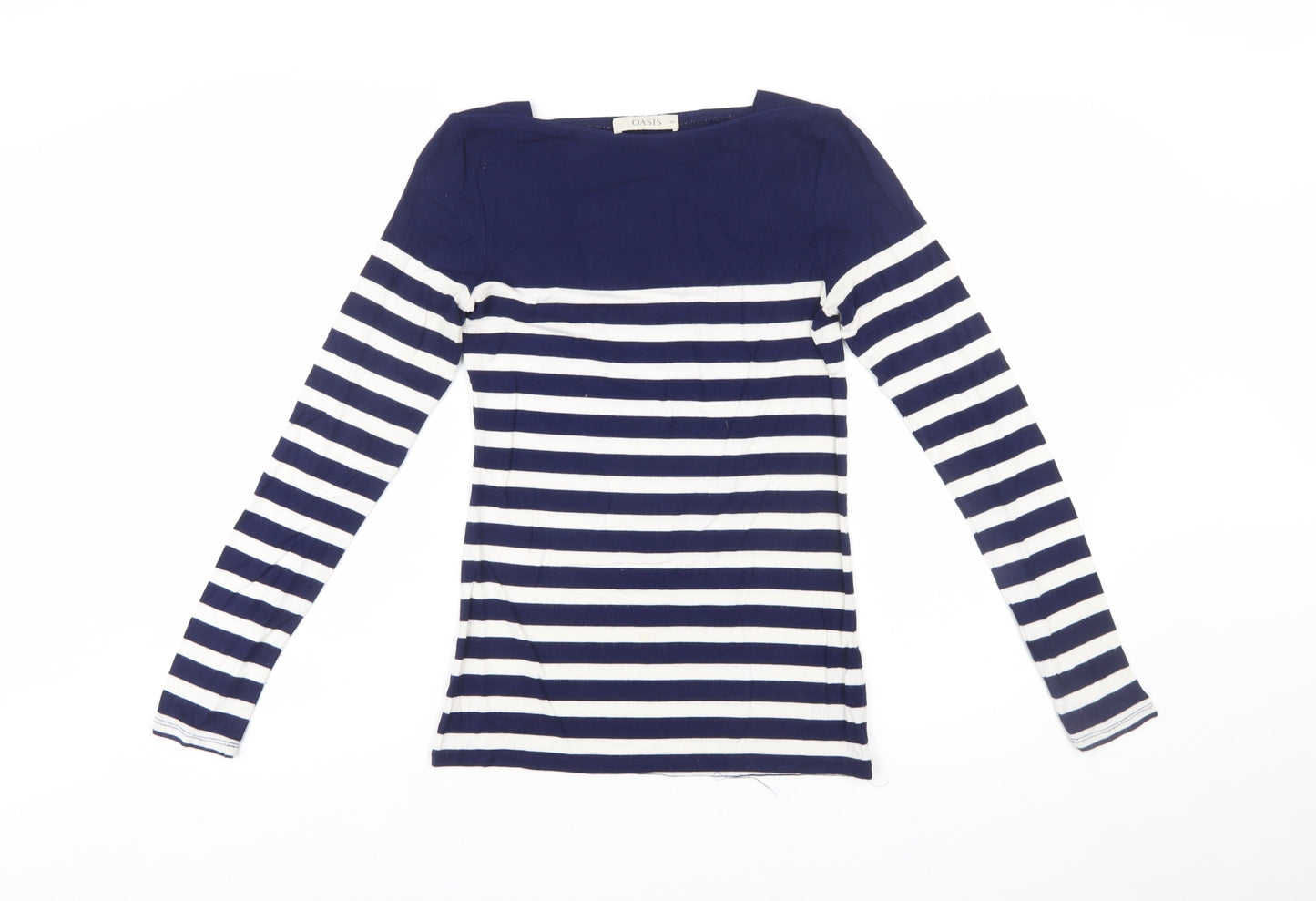 Oasis Women’s Blue White Striped Boat Neck Long Sleeve T-Shirt XS