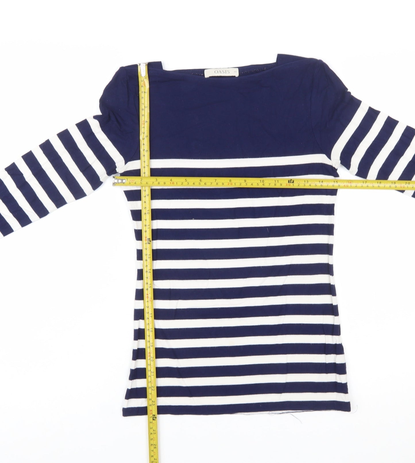 Oasis Women’s Blue White Striped Boat Neck Long Sleeve T-Shirt XS