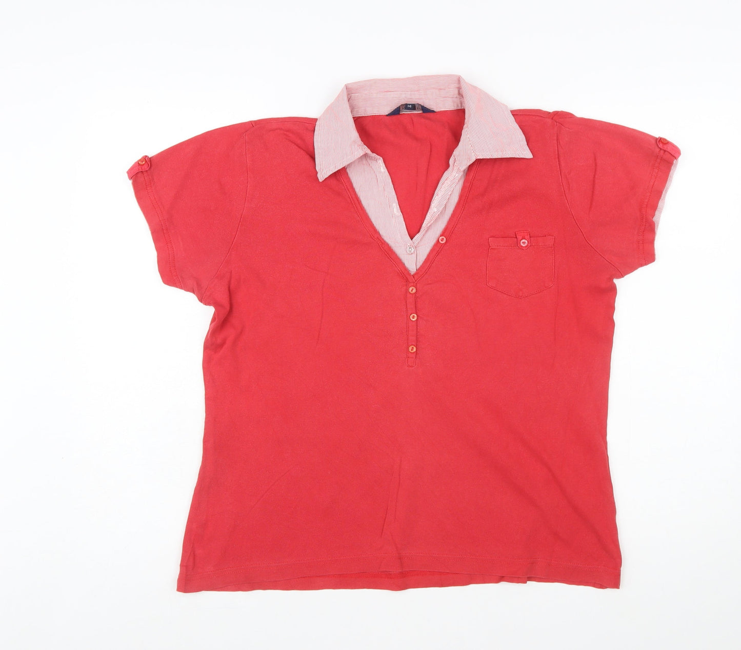 Maine New England Women Red Cotton Collared Polo Shirt Size 14