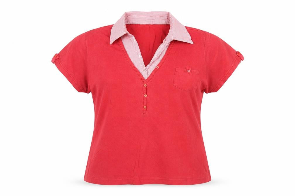 Maine New England Women Red Cotton Collared Polo Shirt Size 14