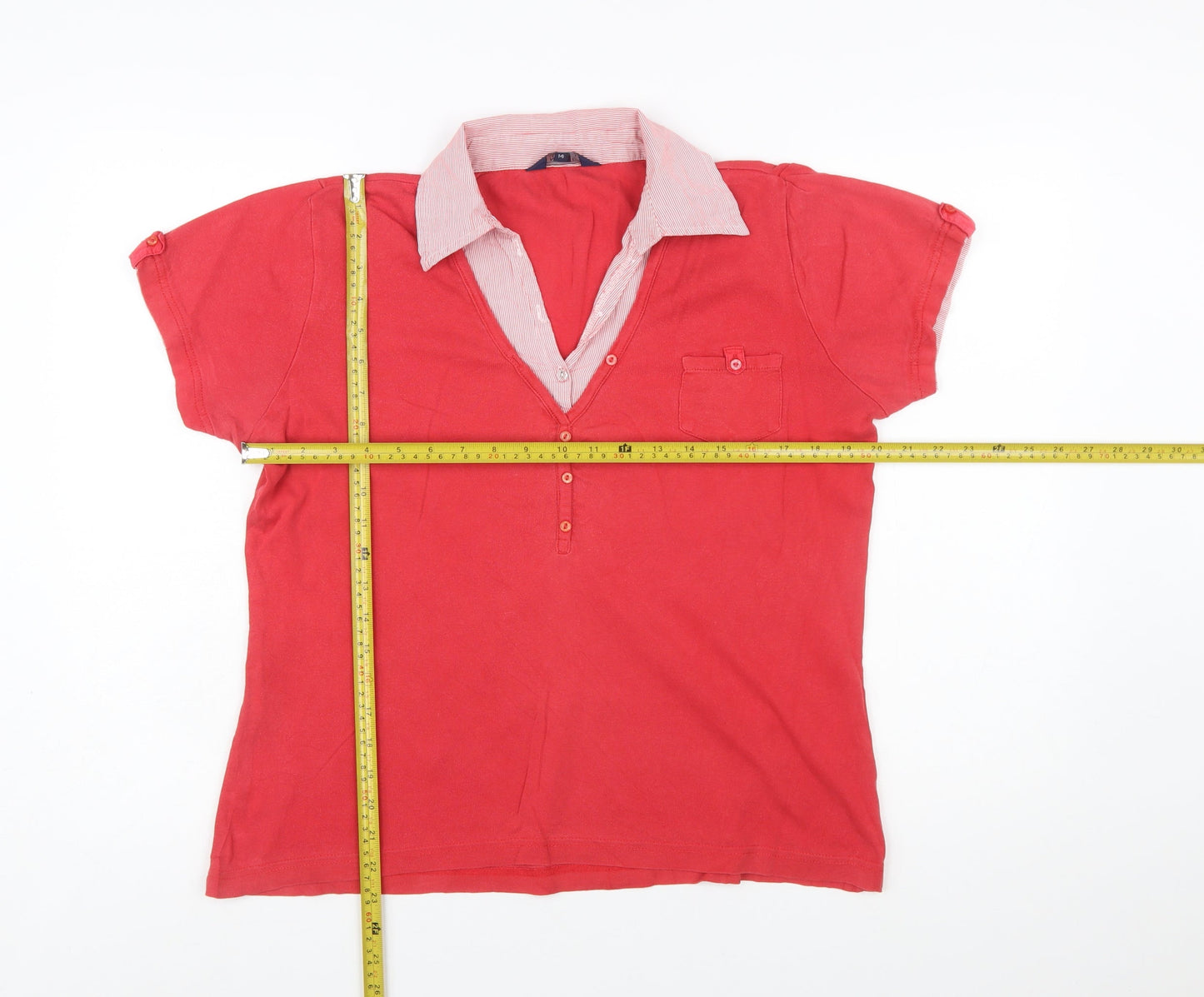 Maine New England Women Red Cotton Collared Polo Shirt Size 14
