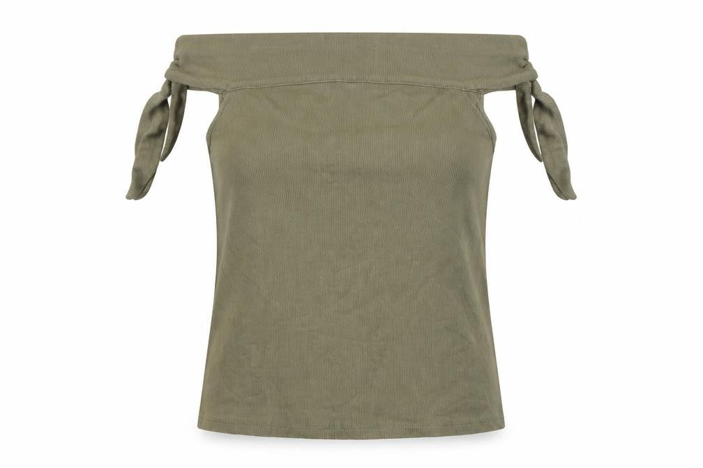 Mango Women’s Green Off Shoulder Tie Strap Slim Fit Top Size 8