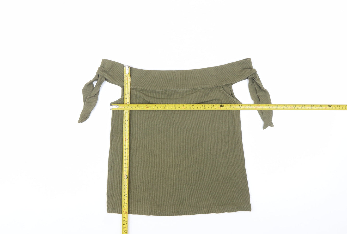 Mango Women’s Green Off Shoulder Tie Strap Slim Fit Top Size 8