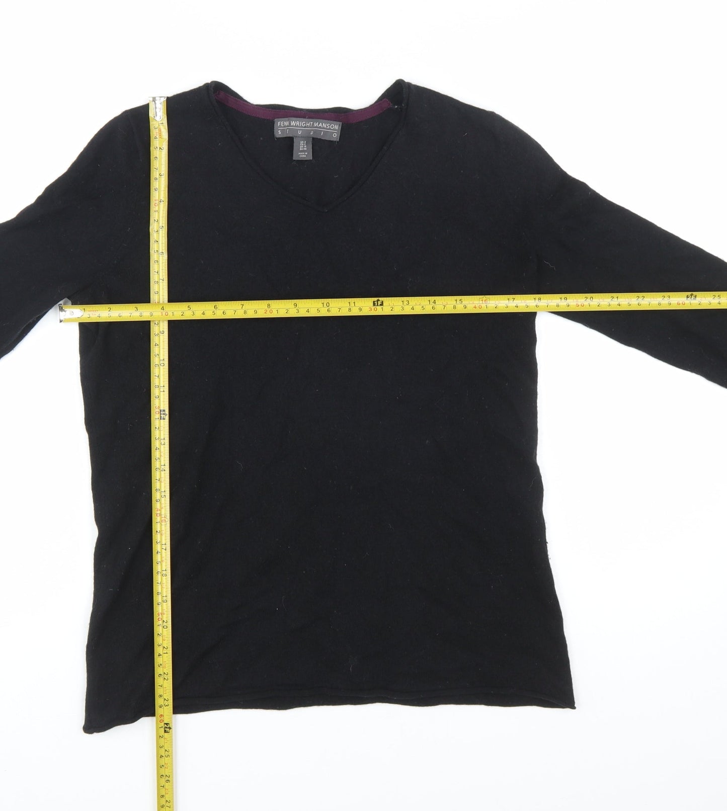 Fenn Wright Manson Women Black Size 18 V-Neck Merino Wool Jumper