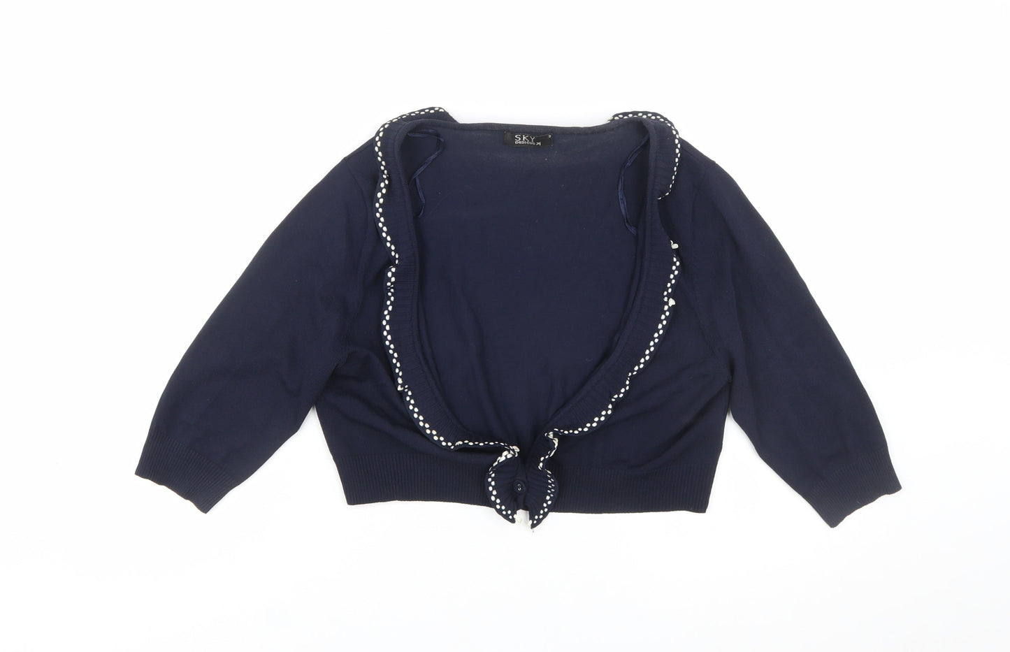 Sky Designs Women’s Navy Polka Dot Trim Cardigan Size 12 Wrap Style