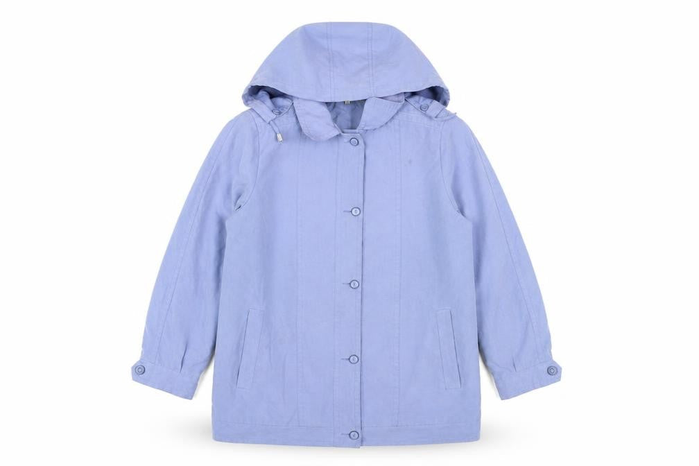 Classics Women Blue Hooded Mid-Length Rain Coat Jacket Size 12