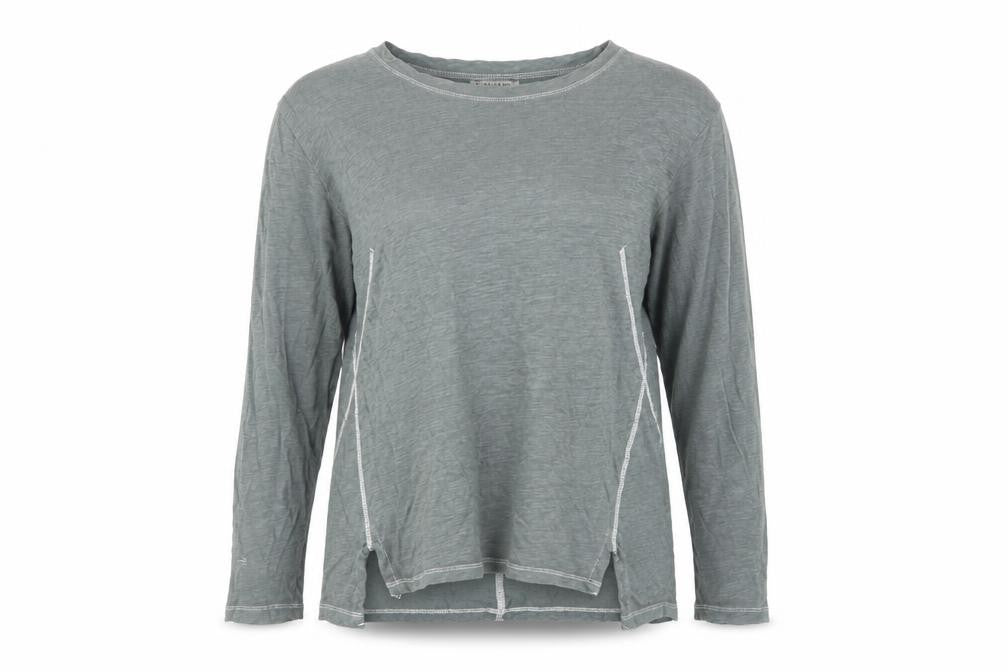 Whistles Women Green Linen Long Sleeve Basic T-Shirt M