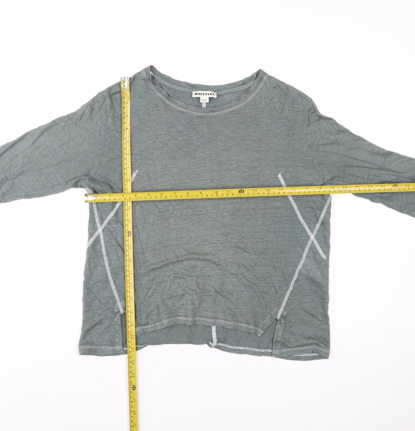 Whistles Women Green Linen Long Sleeve Basic T-Shirt M