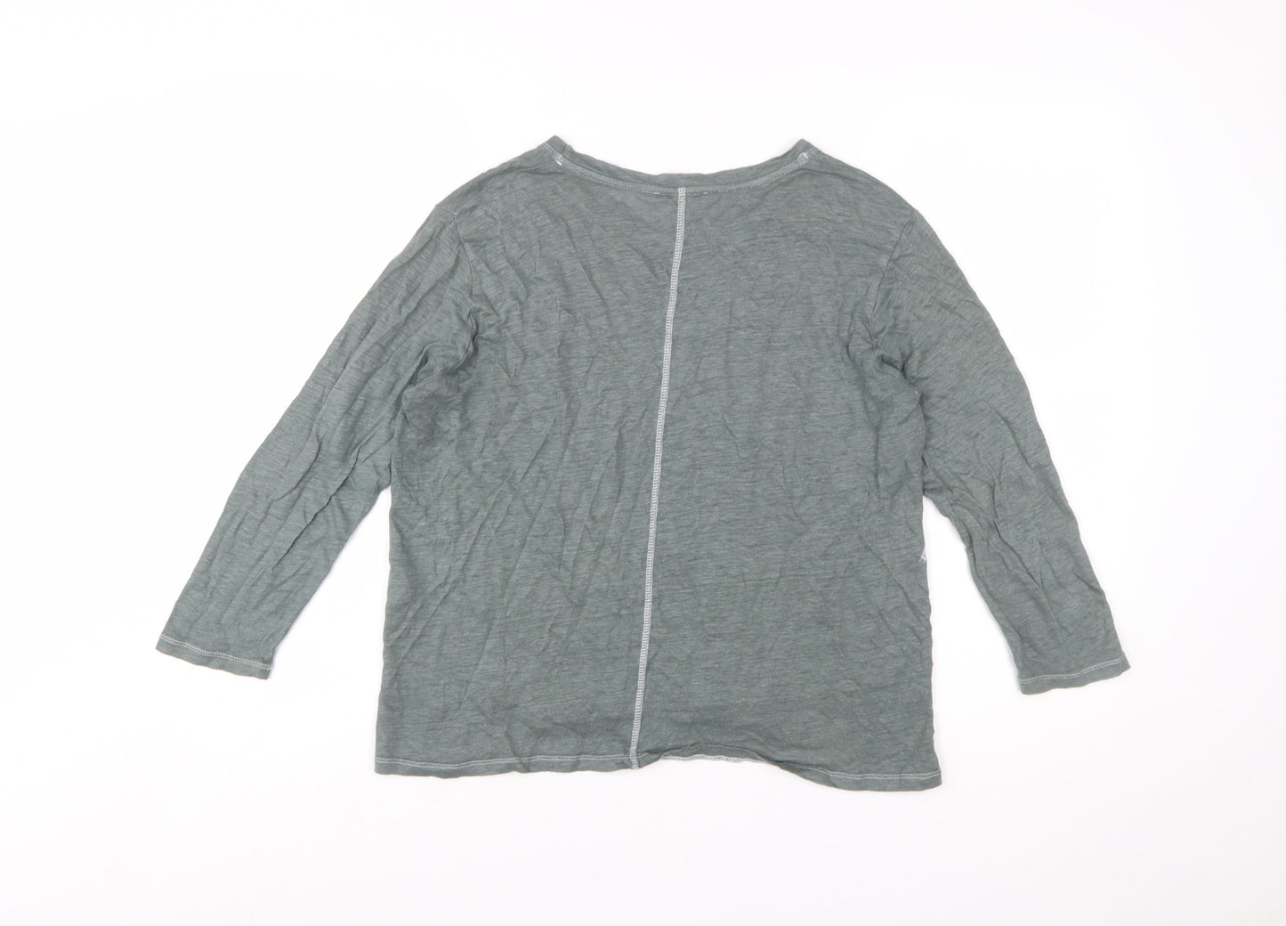 Whistles Women Green Linen Long Sleeve Basic T-Shirt M