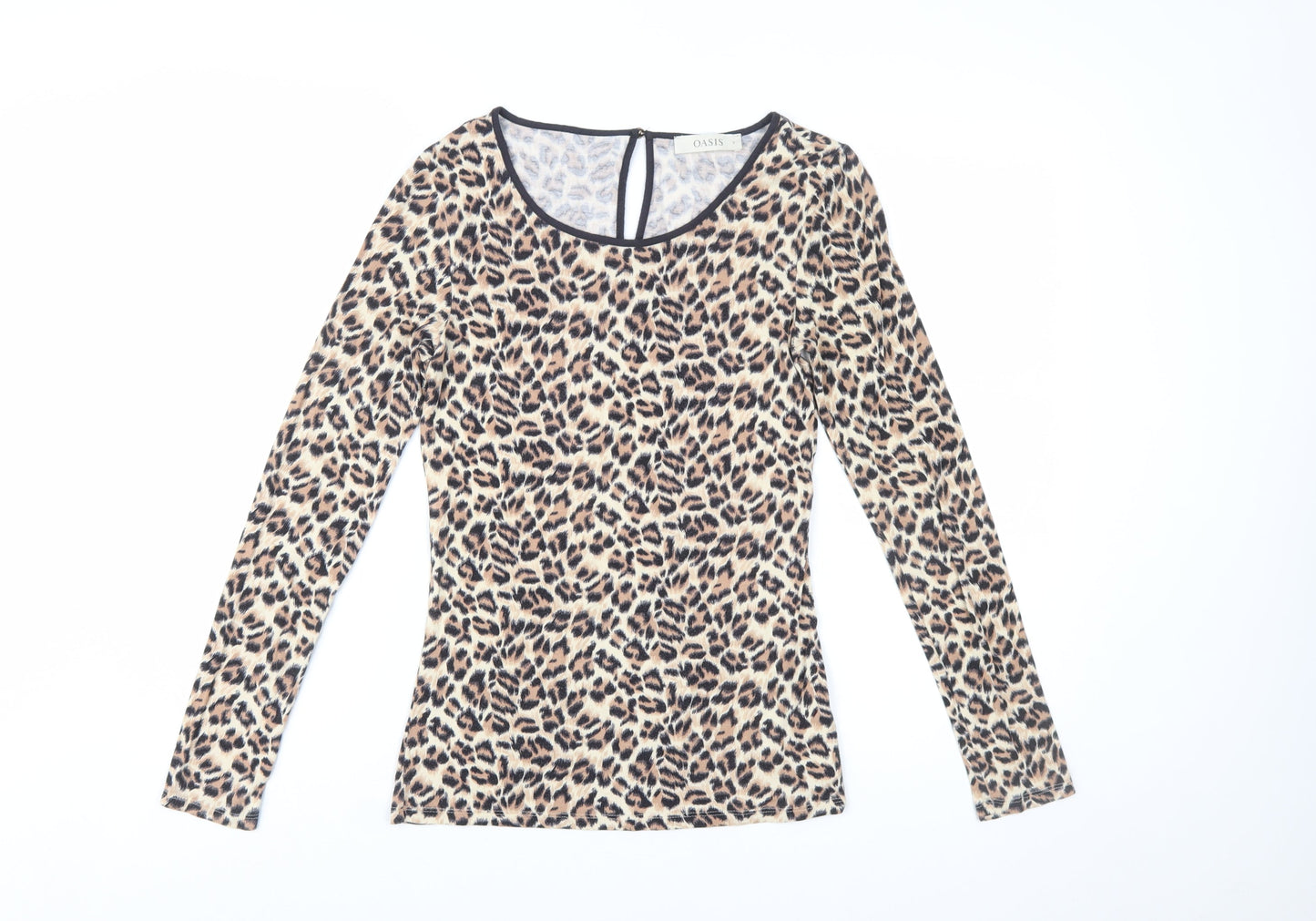 Oasis Women’s Beige Leopard Long Sleeve Viscose Top Size S