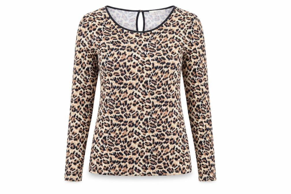 Oasis Women’s Beige Leopard Long Sleeve Viscose Top Size S