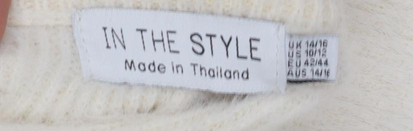 In The Style Women's Ivory Knit Wide-Leg Trousers Size 14-16