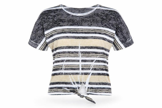 Just Elegance Women’s Multicoloured Striped Tie Hem T-Shirt Size S