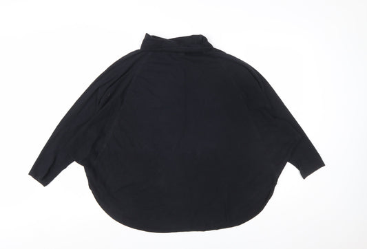 People Tree Women Black Organic Cotton Roll Neck Long Sleeve Top M