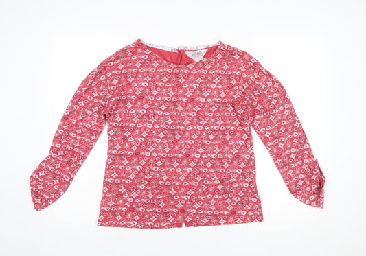 Mantaray Women Red Floral Cotton Long Sleeve Tunic Blouse Size 10
