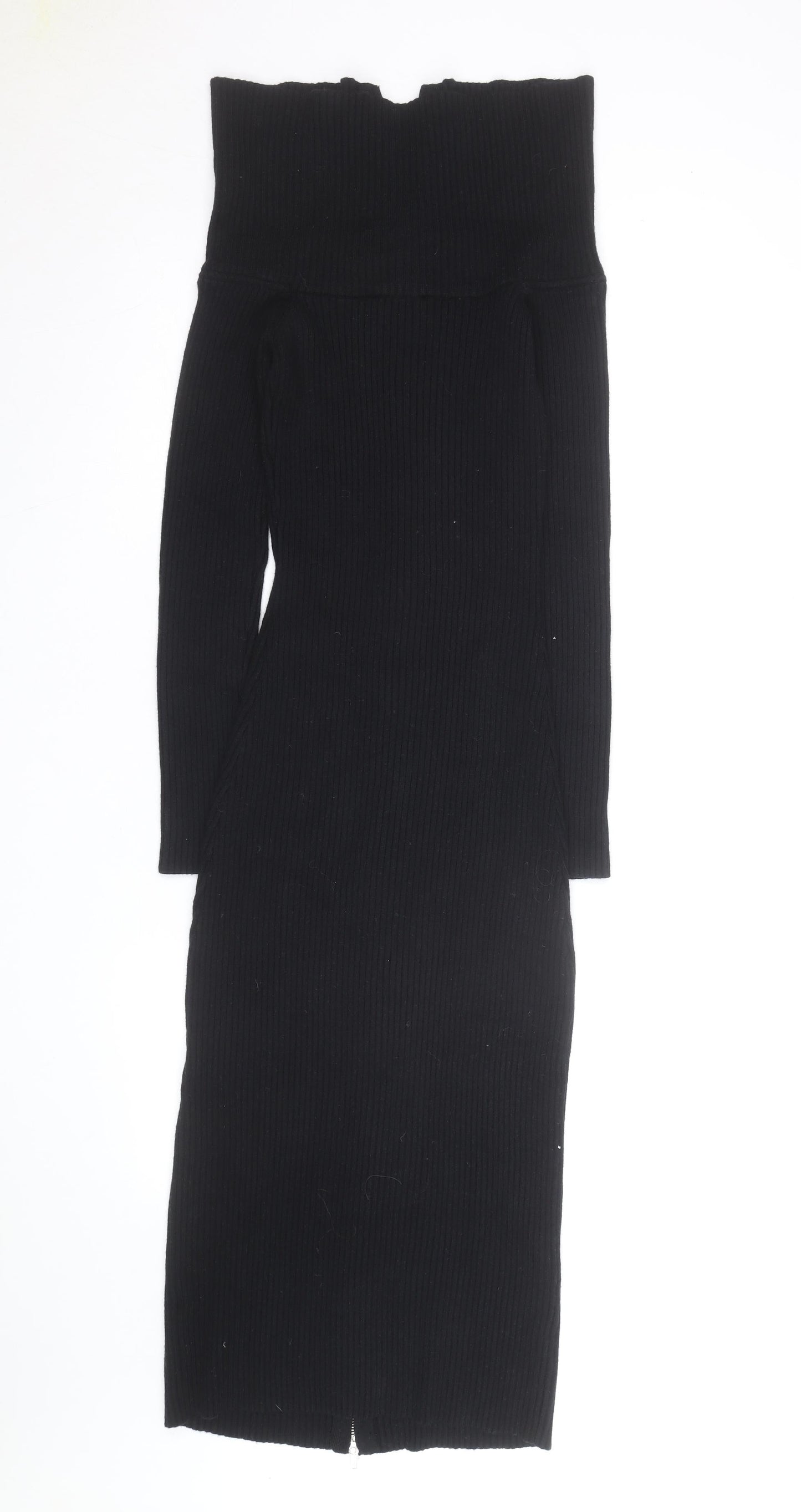 Lulus Women’s Black Off Shoulder Knit Bodycon Midi Dress M