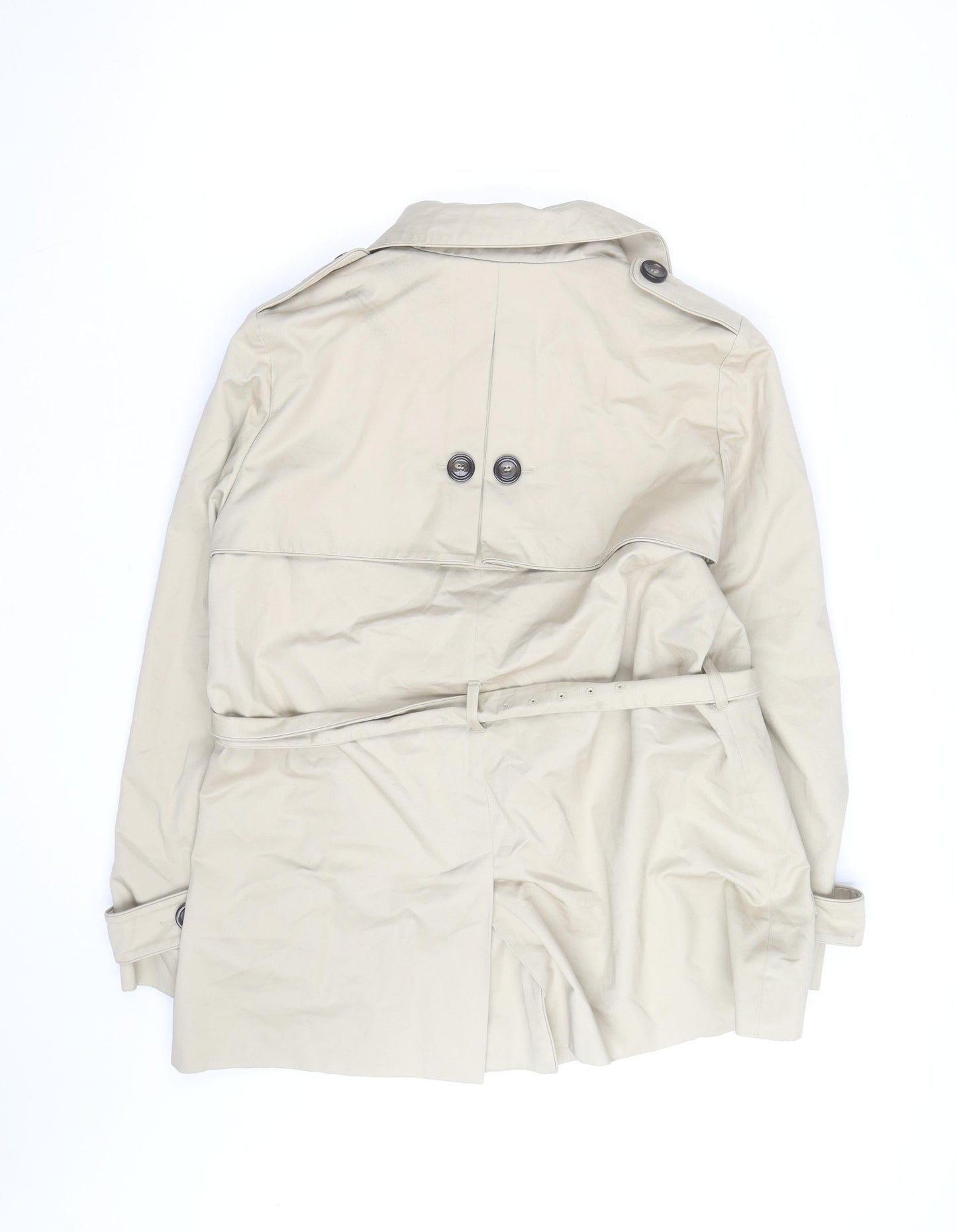 Jaeger Women Beige Trench Coat Size 14 Belted Mid-Length Cotton