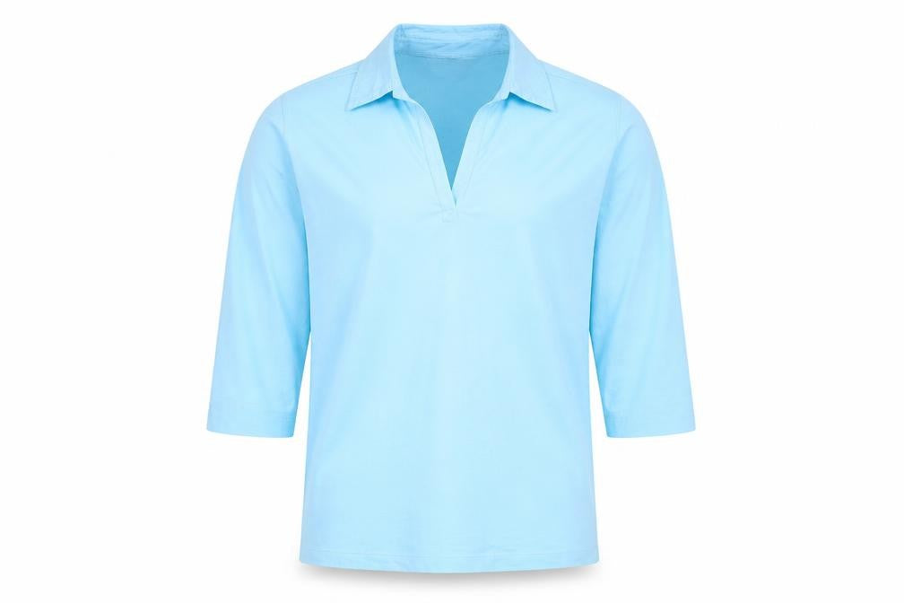 HEMA Men's Blue Stretch Cotton 3/4 Sleeve Collared Casual Shirt L