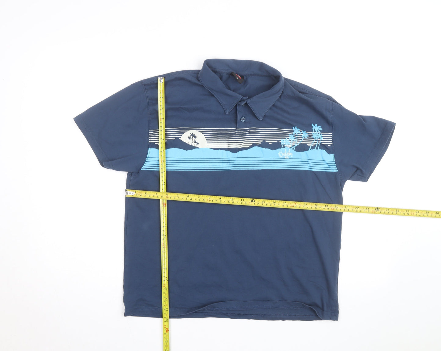 Quiksilver Men's Blue Beach Graphic Cotton Polo Shirt Size M