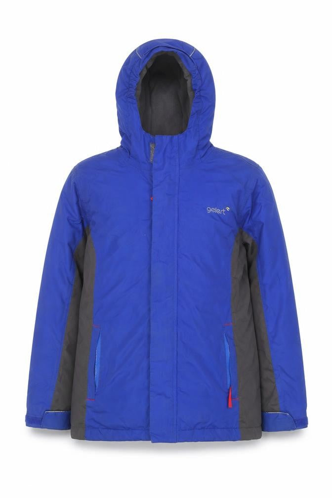 Front view of Gelert boys’ blue hooded parka jacket 11-12 years waterproof winter coat