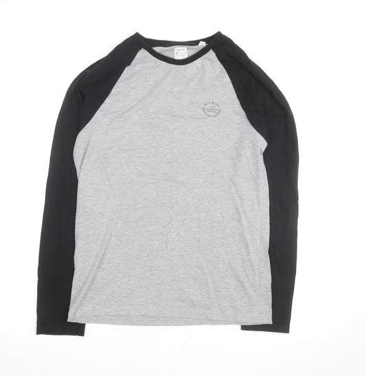 Jack Wills Men's Grey Colourblock Long Sleeve Cotton Top Size S