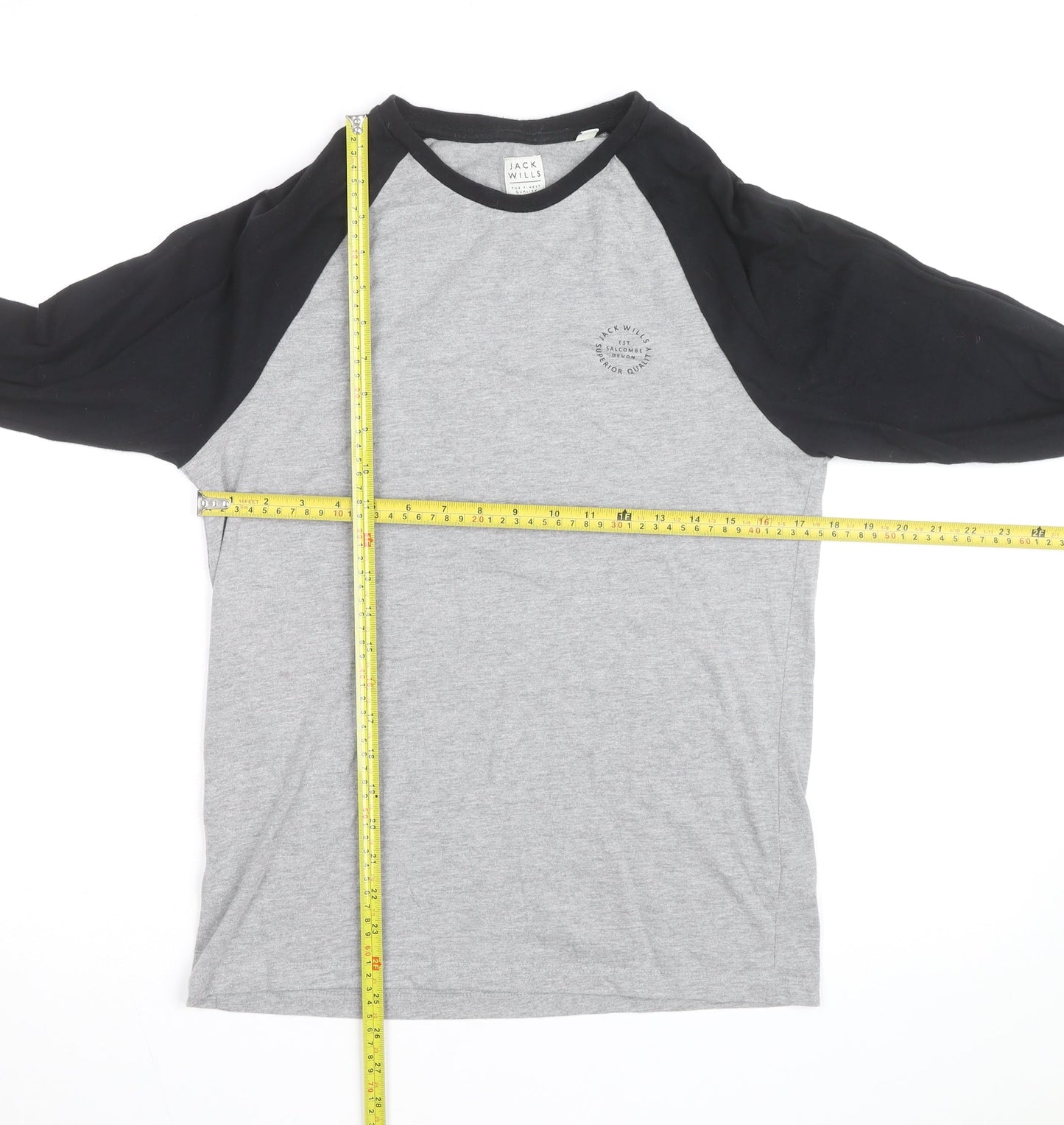 Jack Wills Men's Grey Colourblock Long Sleeve Cotton Top Size S