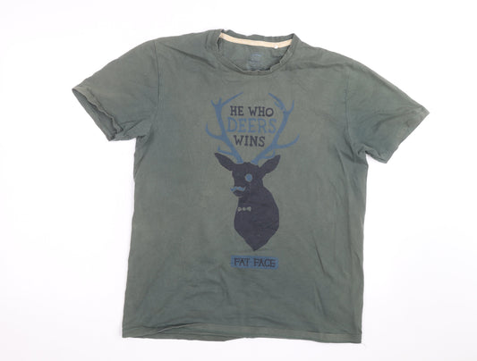 Fat Face Men’s Green Graphic Deer Print Cotton T-Shirt Size M