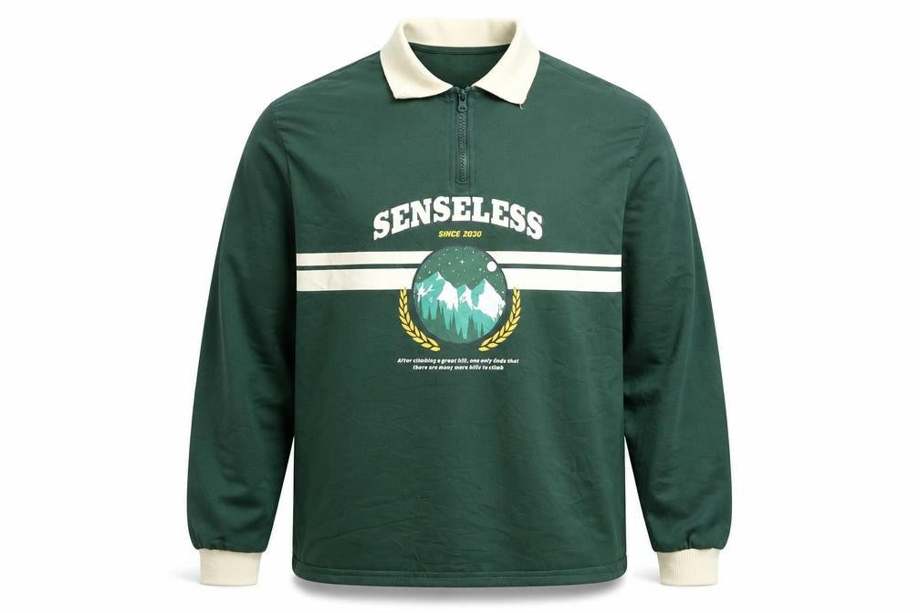 Senseless Mens Green Long Sleeve 1/2 Zip Collared Casual Top Size M