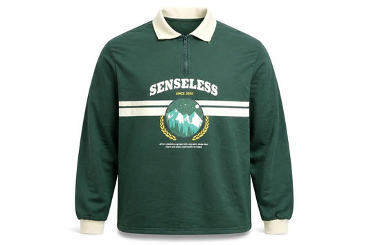 Senseless Mens Green Long Sleeve 1/2 Zip Collared Casual Top Size M