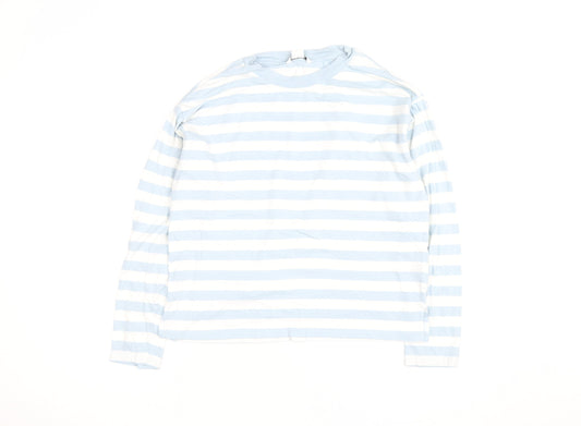 Monki Women Blue White Striped Long Sleeve Cotton Top Size S