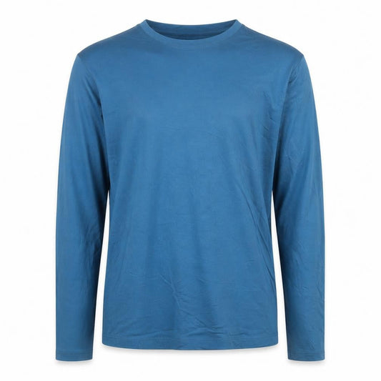 Lands' End Men's Blue Long Sleeve Cotton Crew Neck Top M