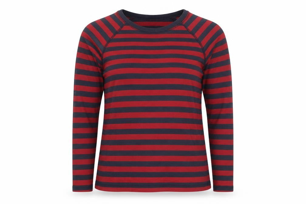 Whistles Women's Red Navy Striped Long Sleeve Cotton T-Shirt Size 8