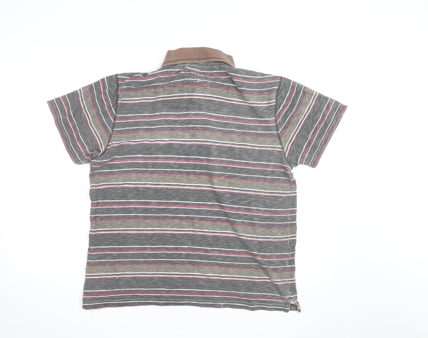 Mantaray Men's Brown Striped Cotton Short Sleeve Polo Shirt M