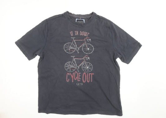 Boston Crew Men's Grey Cotton Cycling Graphic T-Shirt Size L