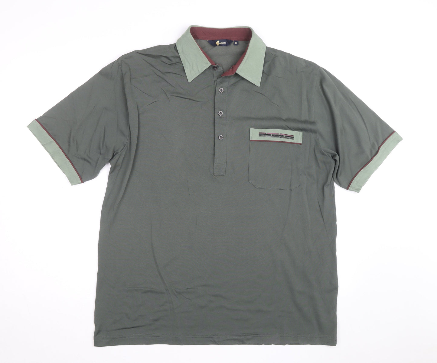Gabicci Men's Green XL Polo Shirt Retro Contrast Collar Cotton Blend